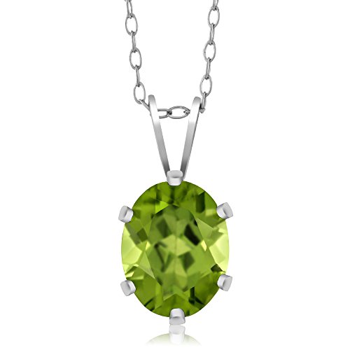 Gem Stone King 2.00 Cttw Green Peridot Pendant Necklace for Women | 925 Sterling Silver | Gemstone Birthstone | Oval 9X7MM | With 18 Inch Silver Chain