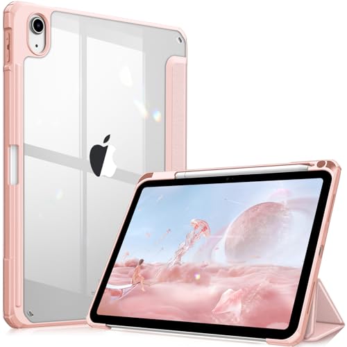 Fintie Hybrid Slim Case for iPad (A16) 11th Generation 11 Inch (2025), iPad 10th Generation 10.9 Inch (2022) - Shockproof Cover with Clear Transparent Back Shell & Pencil Holder, Rose Gold