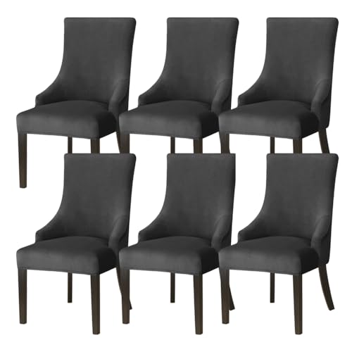 QINU KEONU Set of 6 Black Velvet Wingback Side Chair Cover Arm Chair Covers Slipcovers Stretch Sloping Armchair Cover Protector for Kitchen Home Banquet (Black, Set of 6)