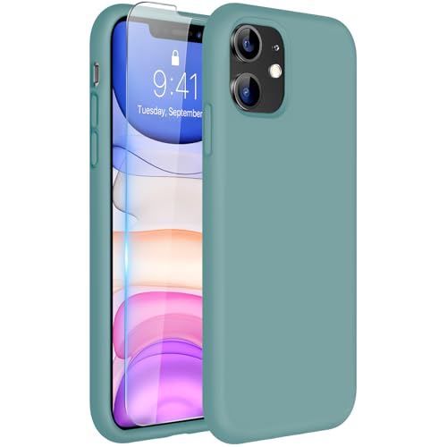 Miracase Designed for iPhone 11 Phone Case, with Screen Protector, Liquid Silicone Gel Rubber Full Body Drop Protection Shockproof Cover Phone Case for iPhone 11 6.1 inch (Midnight Green)