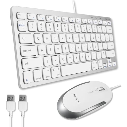 Macally USB Wired Keyboard and Mouse Combo for Mac and PC - Save Space with a Compact Small Apple Keyboard and Mouse for MacBook Pro/Air, iMac Mini/Pro