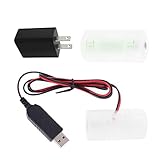 S-YUWEN 2m 1.5V 3V 4.5V 6V LR20 D Cell Battery Eliminator with US Plug USB Power Adapter 2m Cable Replace 1 to 4pcs 1.5V LR20 D Size Battery