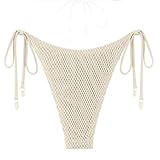 ZAFUL Bikini Bottoms for Women Fishnet Tie Side String Bathing Suit Bottoms Tanga High Cut Swimsuit Bottom (Only Bottom-Light Coffee, S)