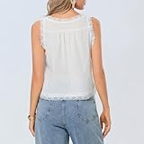 Women Lace Trim Vest Tank Tops Semi Sheer Tie Button Front Crop Y2K Going Out Tops Cute Summer Cami Shirt (US, Alpha, Small, Regular, Regular, White)