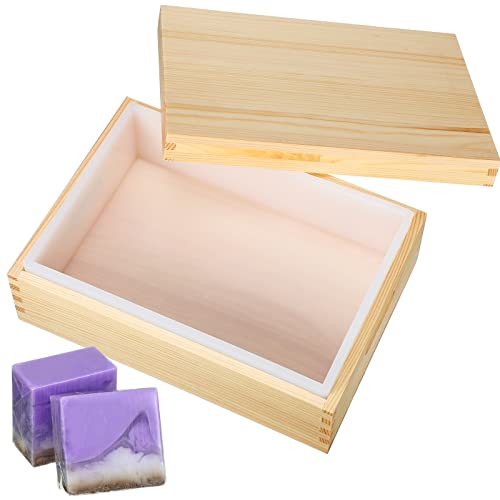 Honeydak Large Soap Molds 74 oz Rectangle Silicone Liner for 9 Bar Mold with Wooden Box and Lid Soap Making Molds for DIY Handmade Soap Making Tools Supplies