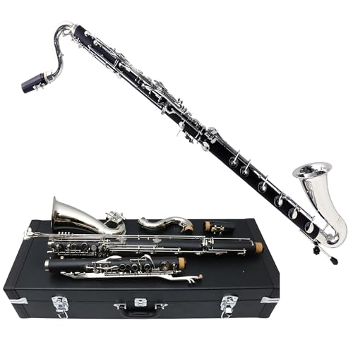 YoungMonic Professional Bass Clarinet Low C Bb Key Clarinet with Case Nickel Plated keys Advance Easy blowing (Low C)