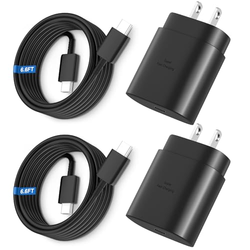 Super Fast Charger Type C, 25W USB C Wall Charger Fast Charging for Samsung Galaxy S25 Ultra/S25/S25+/S24+/S24 Ultra/S24/S24+/S23 Ultra/S22 Ultra/S21 Ultra with 6.6FT Long Type C Charger Cable 2Pack