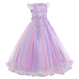 Girls Fancy Costume Pageant Princess Tulle Dress Kids Baptism Christening 3rd Birthday Party Father's Day Mother's Day Carnival Long Maxi Ball Gown Children's Day Gift Rainbow Purple 13-14 Years