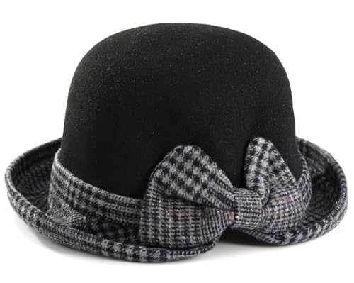 Glamorstar Vintage Felt Cloche Hat Winter Floral Fedora Bucket Hat Bowler Hats (US, Alpha, One Size, Black 9)