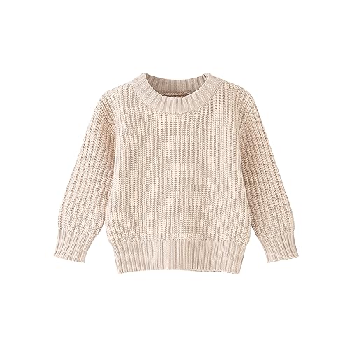 Toddler Baby Boys Girls Knitted Sweater Warm Soild Pullover Top Autumn Winter Outfits (Light Khaki, 12 Months)