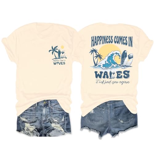Graphic Tees Women Oversized T-Shirts: Summer Hawaiian Beach Tops Shirts Hawaii Tropical Beachy Short Sleeve Outfit Apricot