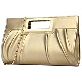 KKXIU Women Clutch Purse Elegant Pleated Evening Bag for Wedding Prom Bridal with Chain Strap (Golden)