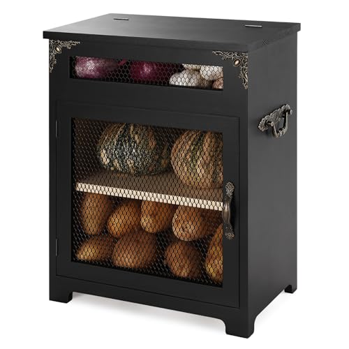 Mini Potato and Onion Storage Bin - Wooden Storage Box for Kitchen Countertops, Vegetable Storage Bins, 12.2"W x 6.5"D x 16"H (Black)