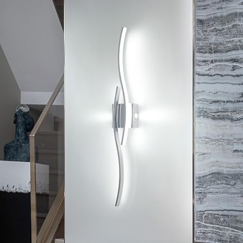 EIDEARAY Modern Led Wall Sconces, 32inch Bathroom Mirror Vanity Light, 28W 6000K Wall Light Fixtures Stair Lights, Indoor Wall Decor Bedside Wall Lamp for Bedroom Living Room Hallway Hotel - Silver