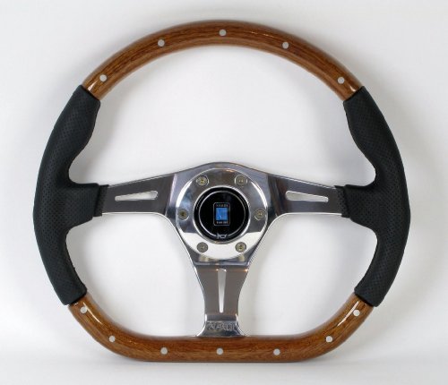 Nardi Steering Wheel - Kallista - 350mm (13.78 inches) - Wood and Black Leather - Polished Spokes - Part # 5055.35.3000