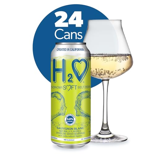 H2o (Excellent Acidity) W24– The Only NA with Science Research | California White Non Alcoholic Wine Infused Refreshment, 0.0% Alcohol, (Larger 1.5x size Sauvignon Blanc, Pack of 24-12 Fl oz)