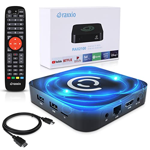Raxxio Android TV Box 9.0 - RAX2100 Smart TV Box 4K HDR, Amlogic S905X3 Processor, 4GB RAM, 64GB ROM, WiFi 2.4G + 5G, USB 3.0, Bluetooth 4.1, Media Player with Bluetooth Remote Control