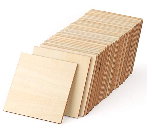 ilauke 50Pcs Basswood Sheets 1/8 Wood Square 4x4 Blank Balsa Wood Sheet for Crafts, Thin Unfinished Wood Squares for Wood Burning Painting Staining Wood Engraving Laser Projects Wood Craft Supplies