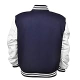 Men's Varsity Jacket Genuine Leather Sleeve and Wool Blend Letterman Boys College Varsity Jackets XS-5XL (US, Alpha, Large, Regular, Regular, Navy Blue/White)