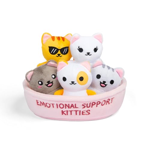 WHAT DO YOU MEME? Emotional Support Kitties by Relatable, Cuddly Stuffed Animals and Toys, Squishy Toys and Plushies, Great Ideas for Loved Ones of All Ages, Includes 5 Plushies with Carrying Basket