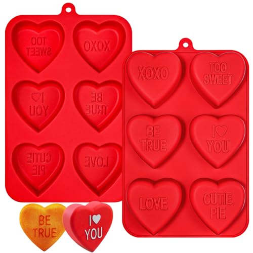 Webake Large Conversation Heart Mold for Baking, Heart Silicone Cake Molds 6-Cavity Heart Shaped Cake Pans,2 Packs