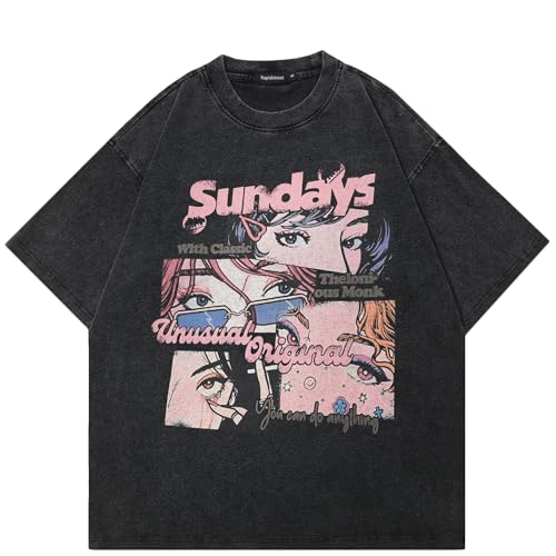 Rapidstreet Men T-Shirt Streetwear Harajuku Anime Cartoon Eyes Graphic Tee Shirt Unisex (XX-Large)