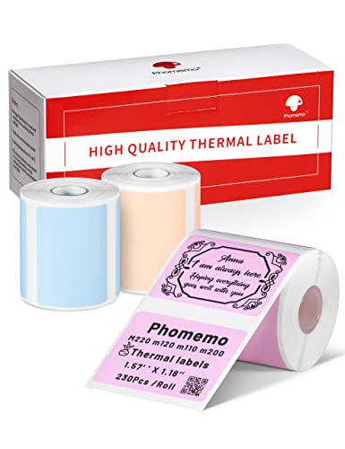 Phomemo Labels,Thermal Color Label,1.57'' x 1.18''Square Self-Adhesive Sticker Paper for Phomemo M110 M220 M221 M120 M108 M150 M250 M260 M160 M200 Printer, for Barcode,Name,Address (Pink/Blue/Khaki