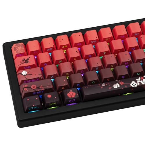TIMSEKER 130 Keys Gradient Red PBT Keycap, Side Print Shine Through Keycaps Backlit, Five Sided Dye Sublimation Translucent Cherry Profile Custom Key Caps for ANSI/ISO Layout Mechanical Keyboard