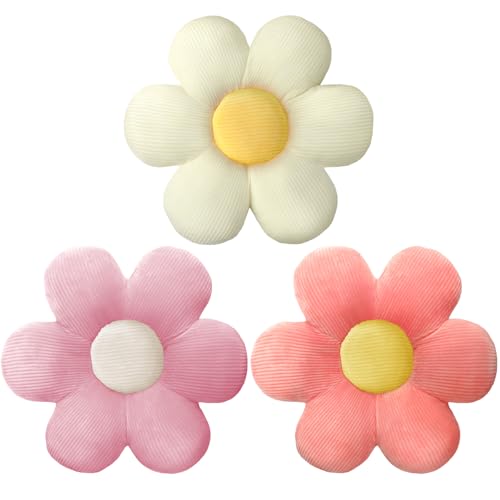 Sratte 3 Pcs Flower Pillows Flower Shaped Throw Pillow Cute Daisy Pillow Seating Cushions for Adults Home Bedroom Sofa Chair Couch Decor(Vivid Colors,16")