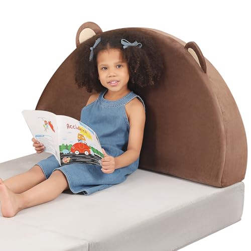 MOMCAYWEX Teddy Bear Kids Pillow Headboard, Reading Pillow for Children Sitting Up in Bed, Back Pillow for Bed, Mattress & Couch, Brown