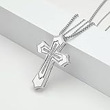 Matching Necklace for Couples Sterling Silver Cross Necklace for Men Women Religious Christian Baptism Jewelry Valentine's Day Gift for Husband Wife