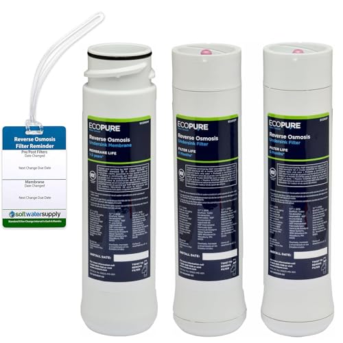 EcoPure Reverse Osmosis Filter and Membrane Set - Includes Membrane ECOROM and Pre/Post Filter Set ECOROF - Includes Reminder Tag - NSF Certified Authentic OEM Parts for ECOP30 RO Unit