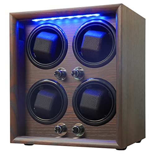 Oryx Watch Winder 4 Rotator Box Automatic Rotating Watch Case with LED Light, 5 Rotation Modes Setting, USB Powered Super Quiet Mabuchi Motor(Walnut)