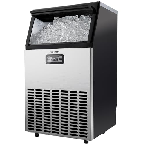 EUHOMY Commercial Ice Maker Machine, 100lbs/24H Stainless Steel Under Counter ice Machine with 33lbs Ice Storage Capacity, Freestanding Ice Maker.