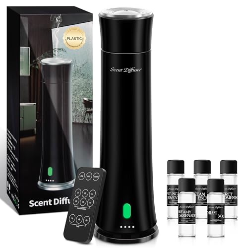 Hotel Scent Diffuser Starter Kit - Premium Plastic Essential Oil Diffuser, Waterless Diffuser for Home, Hotel, Office, 5 Scent Essential Oils Included, Large Room, Black