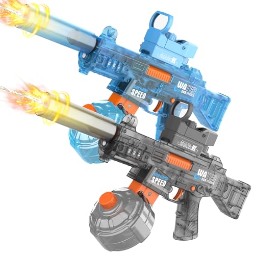 2-Pack Electric Water Gun for Kids & Adults - Automatic Squirt Guns with LED Lights & 32ft Range, High-Power Water Blaster for Summer Outdoor Pool Beach Party Toys (Cool Black & Bright Blue)