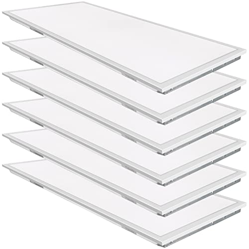 WEIZE (6 Pack 2x4 FT LED Flat Panel Troffer Light, 30/40/50W 3-Wattage Selectable, 5000K Recessed Back-Lit Drop Ceiling Light, 0-10V Dimmable Lay in Fixture for Office