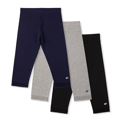 Lucky & Me Girls Leggings, Capri Length with Lace Trim and Wide Waistband, Jada 3 Pack Essentials Size 7-8 Years