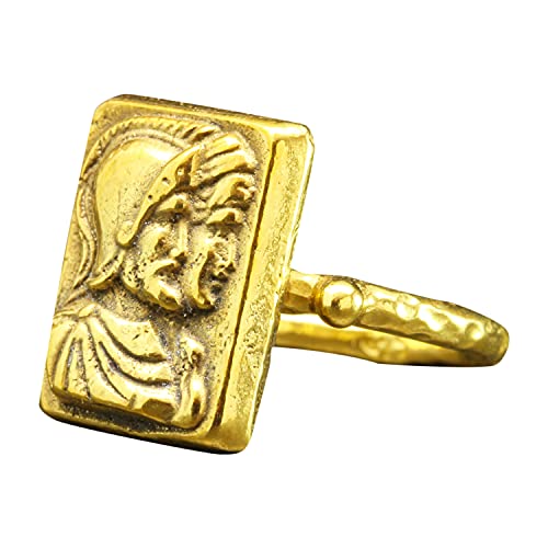 Caprixus Signet Ring 925 Sterling Silver Ring Ancient Roman Soldier Coin Ring 24K Gold Vermeil Designer Handmade Rings for Women Hammered Granulated Pinky Ring Turkish Fine Jewelry