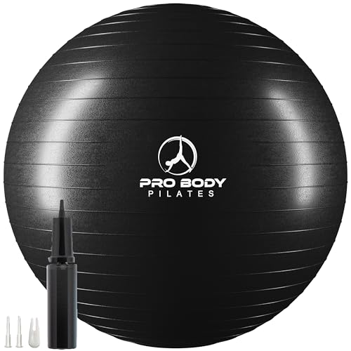 ProBody Pilates Exercise Ball - Multiple Sizes Gym Grade Balance Ball for Fitness, Workout, Pregnancy & Physical Therapy, Stability Yoga Ball Chair (Black, 85 cm)