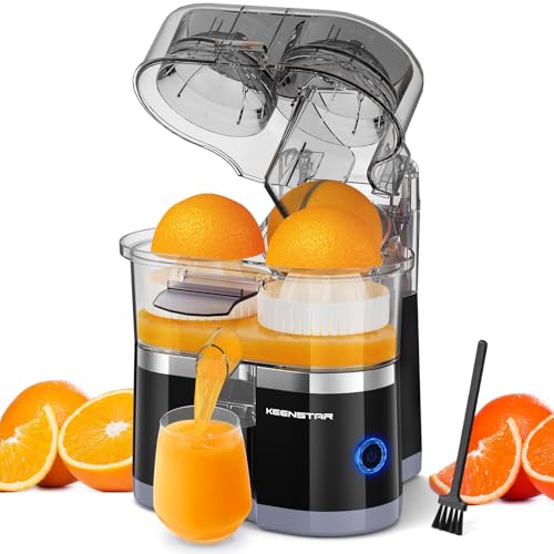 KEENSTAR Electric Citrus Juicer, Dual-Head Orange Juicer Squeezer with Power Cord, Portable Juicer with Cleaning Brush for Lemon, Grapefruit, High Juice Yield, One Touch Operation, Easy to Clean