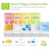 AUVON Weekly Pill Organizer Arthritis Friendly, BPA Free Travel 7 Day Pill Box Case with Spring Open Design and Large Compartment to Hold Vitamins, Cod Liver Oil, Supplements and Medication