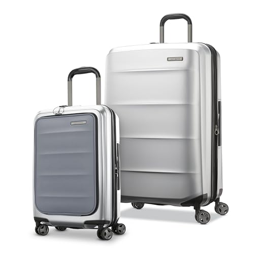 Samsonite 2 Piece Luggage Set with 21/28” Hardside Lightweight Octiv (Carry-On Pro with Front Pocket & Large Checked) Expandable, Four Spinner Wheels, Adjustable Handle, TSA Approved Lock - Silver