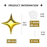 50Pcs 10 Inch Gold Star Foil Balloons Gold Star Shape Mylar Balloon Kit with 60Pcs Balloon Glue Point and 5Pcs Straws for Birthday Baby Shower Engagement Anniversary Wedding Party Decoration