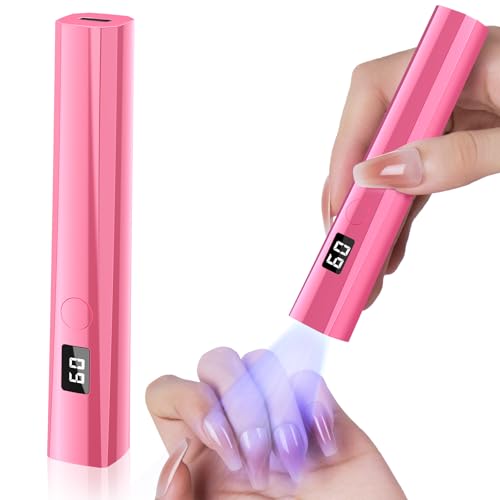 Hoonyn Handheld UV Nail Lamp, 5W Sparkly UV Light for Gel Nails, Portable LED Nail Lamp, Mini Nail Dryer with LCD Screen, USB Nail Light for Fast Curing (Pink)