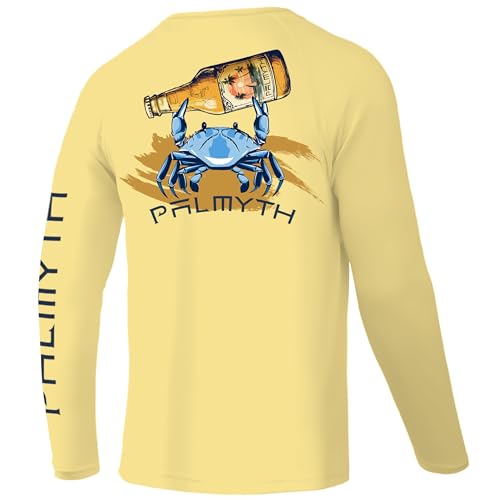 Palmyth Fishing Shirts for Men Long Sleeve UPF 50+ T Shirt Sun Protection Tee (Yellow/Crab, L)