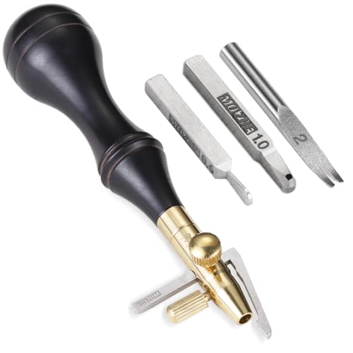 SiiRo 3 in 1 Leather Groover Tool, Edge Beveler Leather Tool with Adjustable Stitching Groover, Leather Carving Cutting Edge Tools, Leather Working Tools for DIY Leathercraft