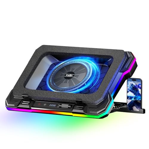 KeiBn Gaming Laptop Cooling Pad, Laptop Cooling Stand with 5.5inch External Cooling Fan, Rapid Cooling Laptop 15.6-19.3inch, Infinitely Variable Speed, 8 Height Stands, 4 USB Ports, Blue- K1