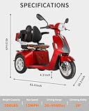 Heavy Duty 3 Wheel Scooter for Adults,All Terrain Mobility Scooter 500lbs Capacity,800W Powered Mobility Scooters Handicap Mobility Scooter for Travel with Full Set Lights (Red)