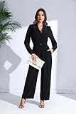 Love Welove Women's Elegant Black Formal Jumpsuit - Long Chiffon Sleeves, Wide-Leg Design, Perfect for Evening & Office Wear